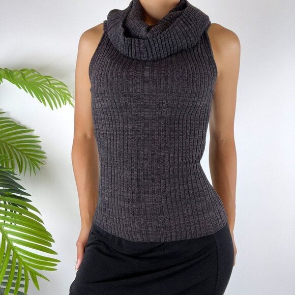 Women's Free People Gray Classy Sleeveless Cowl Neck Ribbed Knit Sweater Top / S - Picture 3 of 6